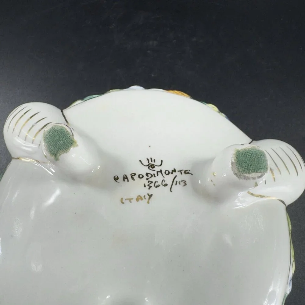 Vintage Capodimonte Italian Pottery Covered Dish Covered Bowl Dish Painted Italy